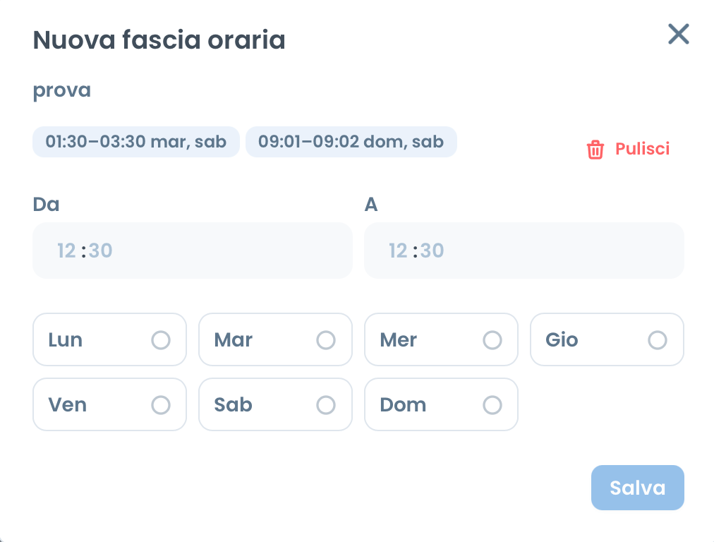 Anteprima delle fasce orarie di un profilo di accesso